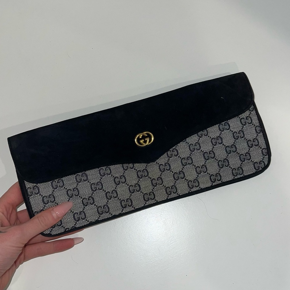 Gucci Black and Gray Monogram Clutch